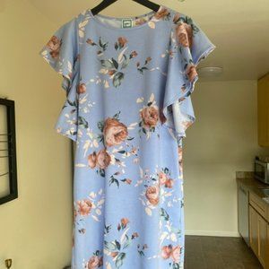 Y&I Blue Floral Dress with Flutter Sleeves